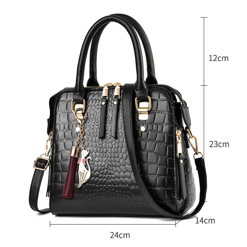 2022 Retro Alligator Women Luxury PU Leather Handbags Female Tassel Designer Shoulder Messenger Bags Casual Ladies Tote Bolsas