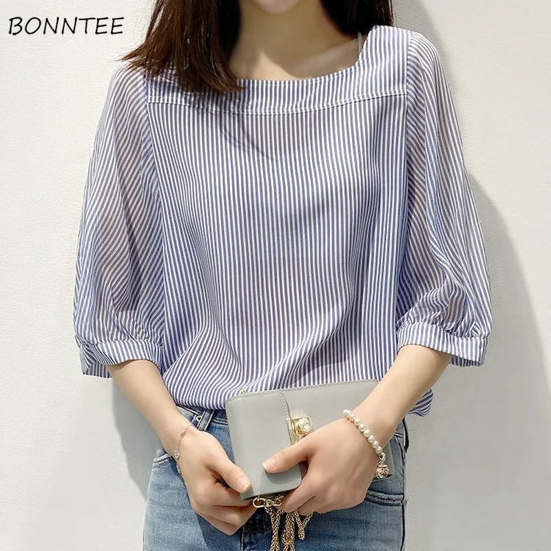 Blouses Women Fashion Solid Backless Summer Simple Camisa De Gasa All-match Work-Wear Classic Female Ins Harajuku Streetwear BF