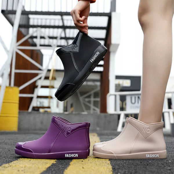 Women Ankle Rain Boots Autumn Ladies Rubber PVC Waterproof Rainshoes Water Shoes Slip On Fashion Female Flats Footwear 2020 New