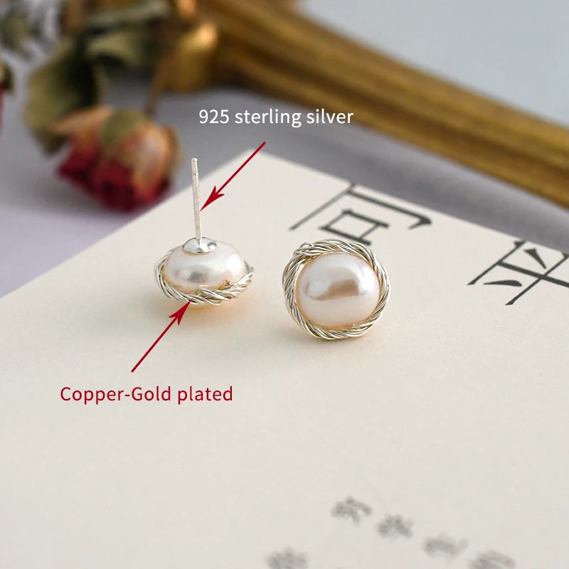 ASHIQI  Handmade Real 925 Sterling Silver Stud Earrings for Women Natural Freshwater Pearl Jewelry Fashion Gift