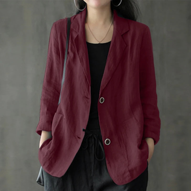 ZANZEA Autumn Vintage Work Blazer Women Lapel Neck Long Sleeve Suits Casual Solid Cotton Blazer Elegant Cardigan Thin Coats 2023