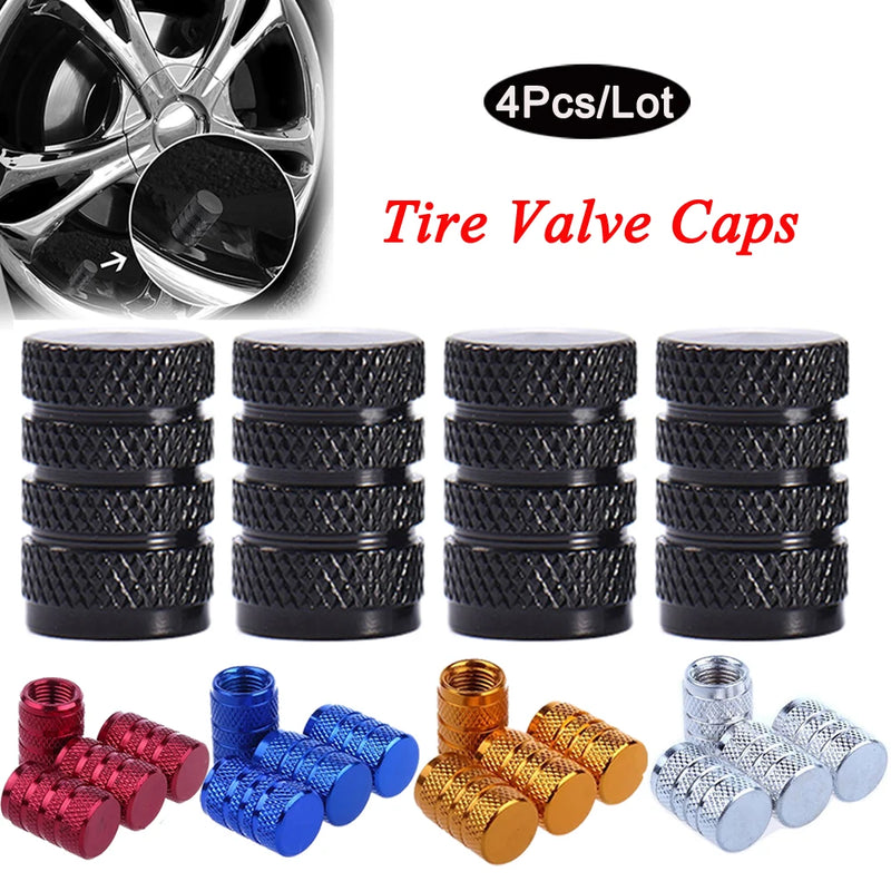 4Pcs Car Tire Valve Stems Cap Knurling Style Tire Valve Cap Aluminum Tire Wheel Stem Air Valve Cap car Universal accessories