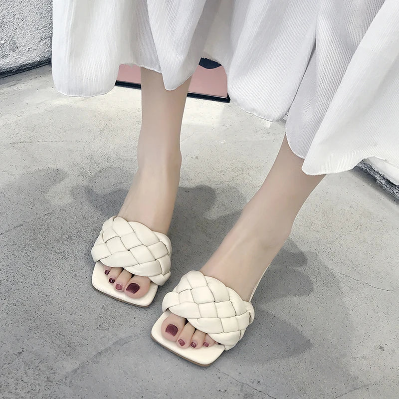 2023 Luxury Design Slides Women 7cm High Heels Mules Fetish Summer Sandals Low Heels Slippers Cheap Platform Stripper Blue Shoes