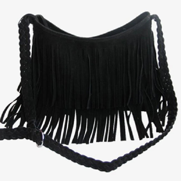 Women's Fringed Leather Shoulder Bag with Adjustable Knitting Strap Soft Ethnic Style PU Messenger Bag Solid Color 2022 New
