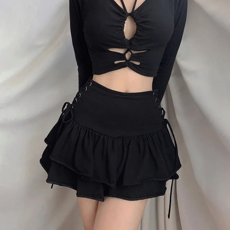 High Waist Lace Plaid Pleated Gothic Mini Skirt Sexy Mall Goth Skirt Gothic Punk Emo Club Wear Women Harajuku Y2k Dark Skirt