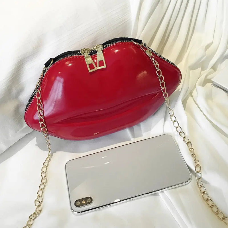 Lips Shape PVC Handbags Solid Zipper Shoulder Bag Crossbody Messenger Phone Coin Bag Evening Party Clutches Bolsas Feminina Saco