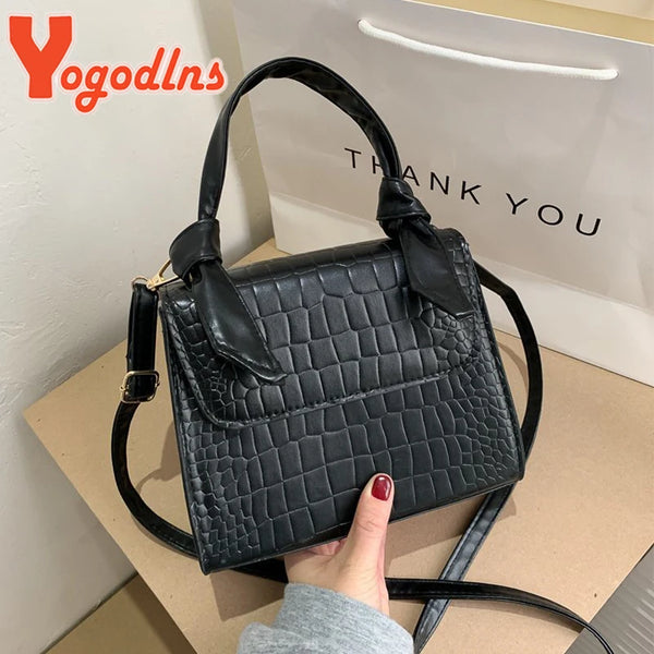 Yogodlns Crocodile Pattern PU Leather Crossbody Bags For Women Female Square Shoulder Handbags Travel Crosbody Bag