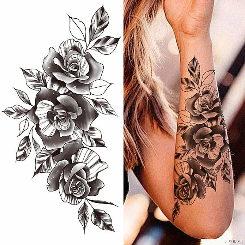 Sexy Flower Bird Temporary Waterproof Tattoo Sticker Girl Butterfly Dreamcatcher Cross Body Arm Sleeve Chest Fake Totem Women