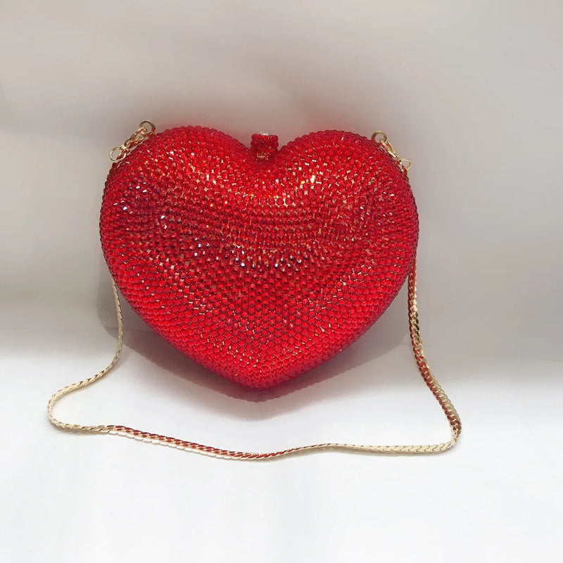 14x12CM Red Peach Heart-shaped Diamond Dinner Bag  Love Clutch Bag Hard Box Crystal Women Banquet Dress Bag a6830