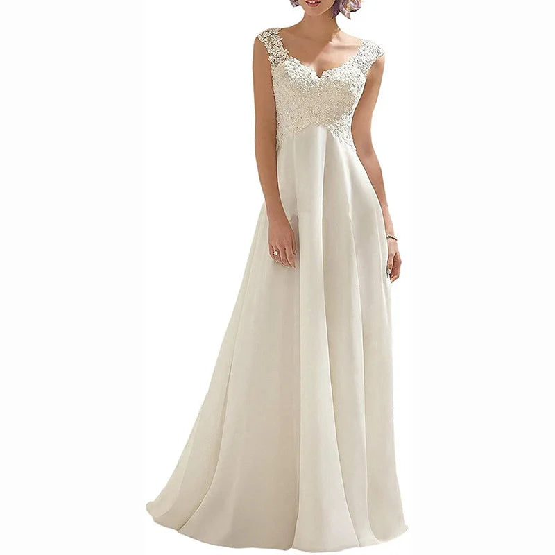 Beach Wedding Dress Plus Size White/Lvory Chiffon Lace Appliques Elegant Dresses For Bridal Gown Backless Vestido De Noiva