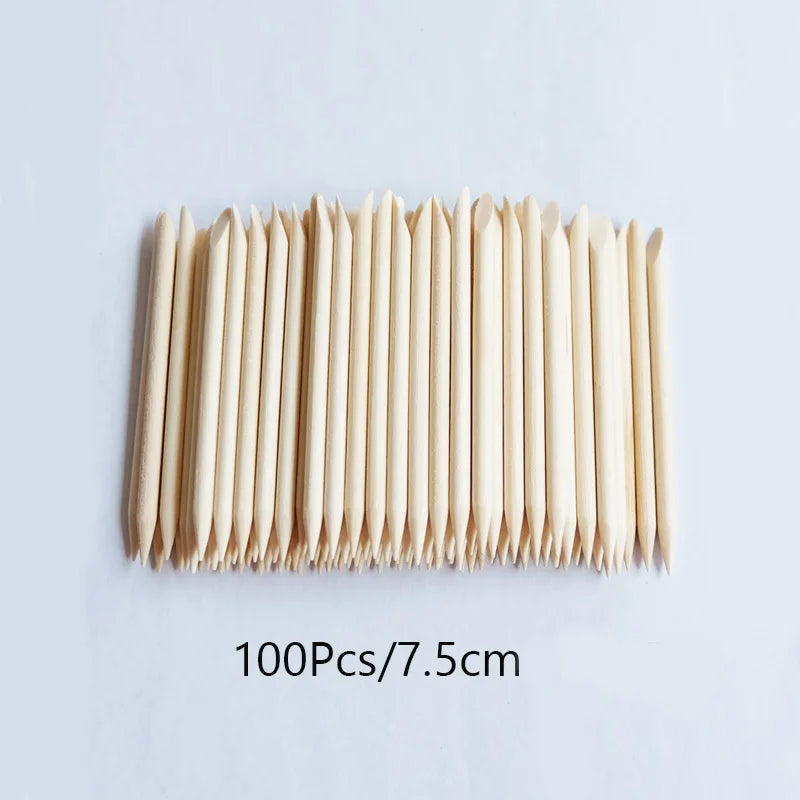 Lurayee Nail Cuticle Pusher Orange Wood Sticks Nail Manicures Remover Wooden Design Nail Gel Polish Drawing Stick for Nail Art