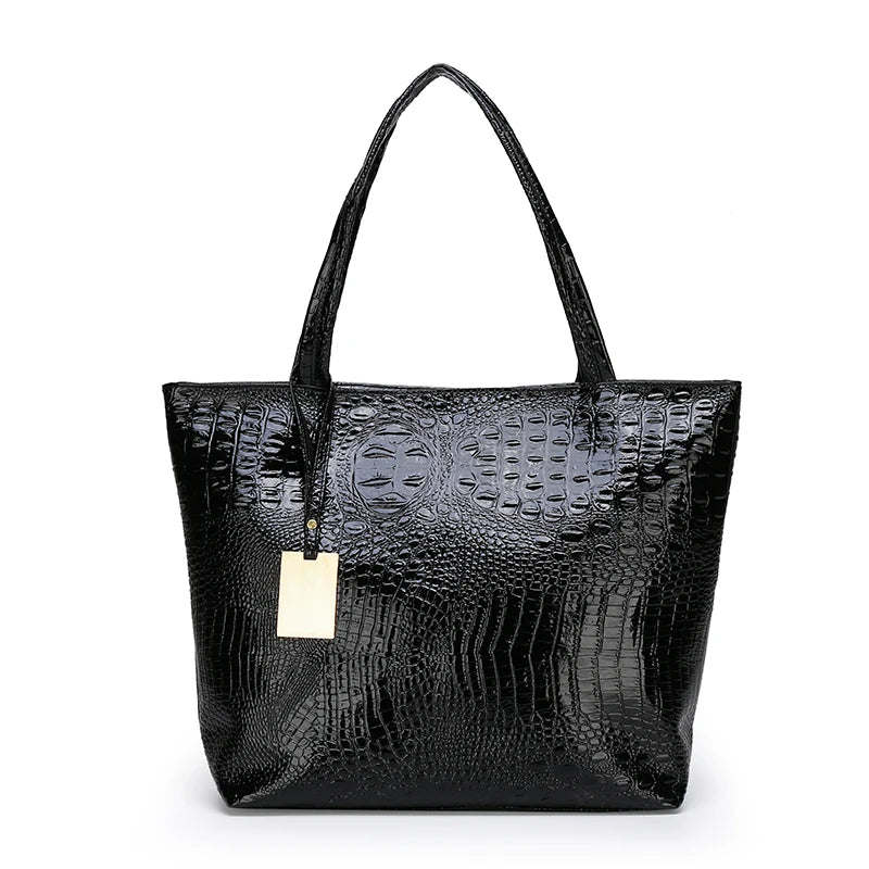 Bags for Women 2021 High Capacity Crocodile-pattern Bags Female PU Shoulder Shopping Gold Ladies Hand Bags Black Alligator Bag 1