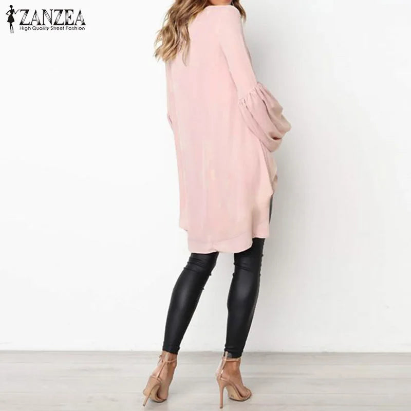 2023 ZANZEA Fashion Puff Sleeve Tops Women's Asymmetrical Blouse Elegant Casual Layered Blusas Female Blusas  Tunic