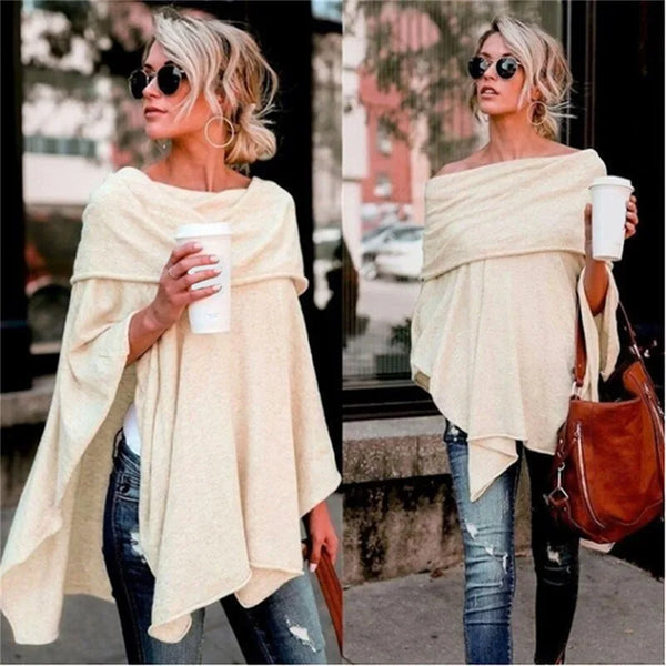 Pullover Blouse Off Shoulder Top Asymmetric Overlap Solid Poncho Womens Clothing Blusas 2023 Spring Fashion Ladies Top