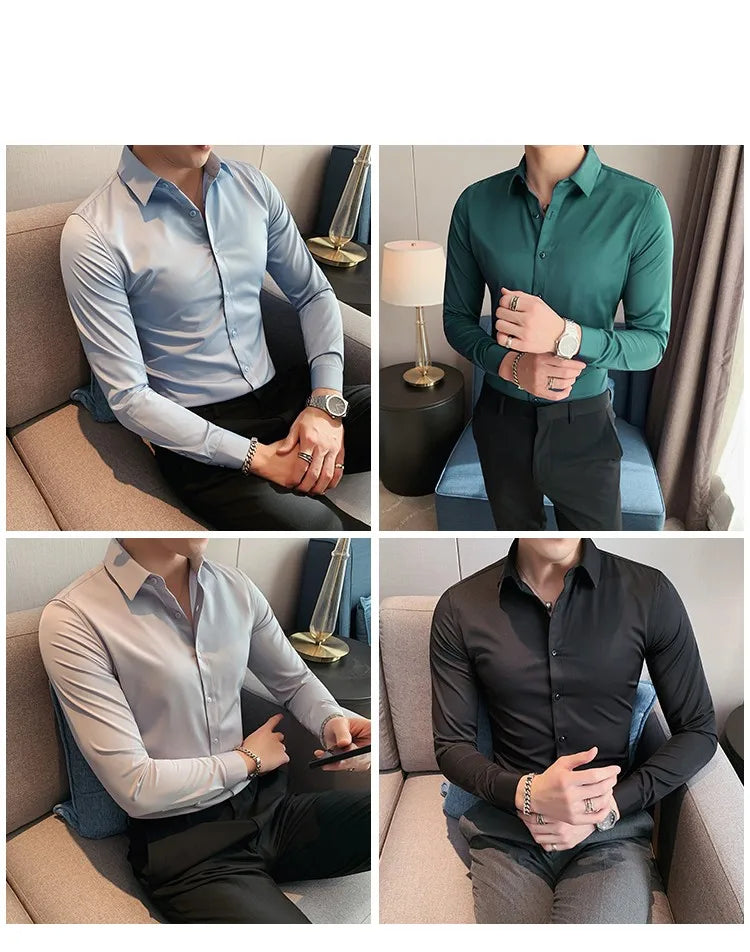 Camisas De Hombre Long Sleeve Shirts For Men Clothing 2024 Business Formal Wear Camisa Social Masculina Slim Fit Chemise Homme