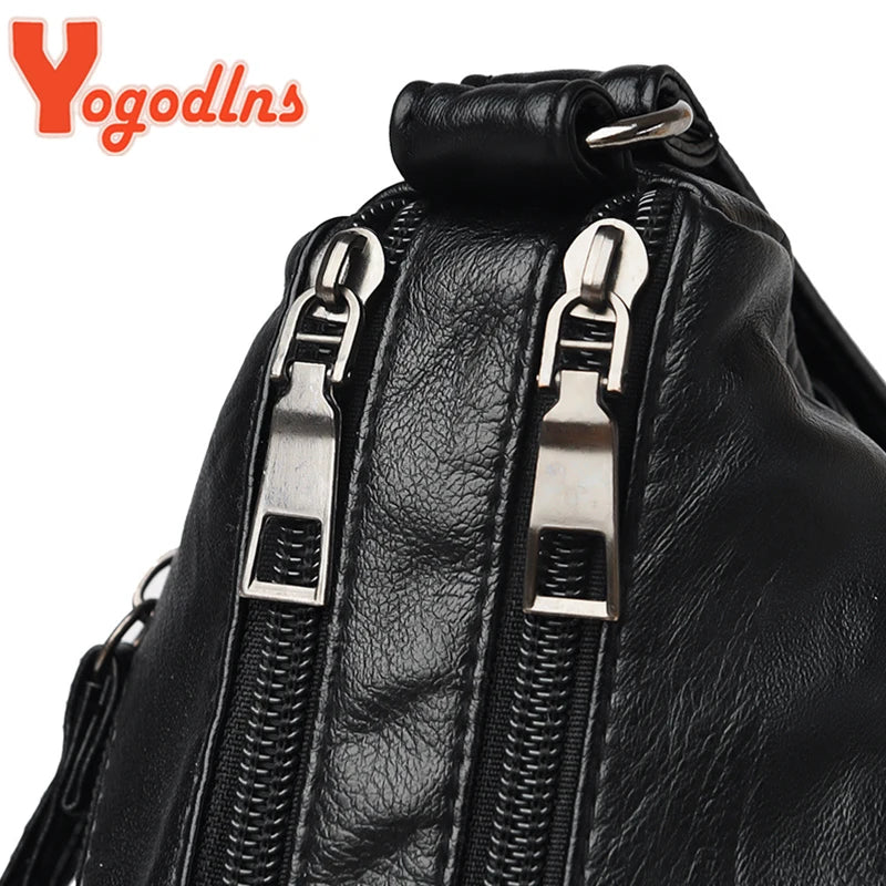 Yogodlns Vintage Shoulder Women's Bag Washed PU Leather Crossbody Bag Multifunction Messenger Bag Large Capacity Lady Handbag