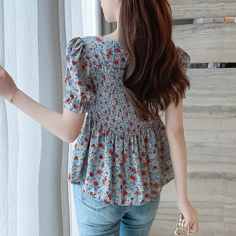 Vintage Summer Chiffon Blouses Womens 2023 Casual Harajuku Floral Printed Blouse Woman Clothes Sexy Korean Tops Camisas Mujer