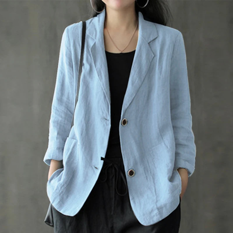 ZANZEA Autumn Vintage Work Blazer Women Lapel Neck Long Sleeve Suits Casual Solid Cotton Blazer Elegant Cardigan Thin Coats 2023