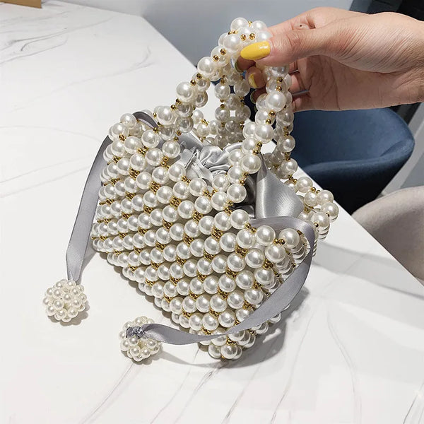 Hand Woven Pearl Handbags Women 2019 Luxury Small Beaded Flap Box Pearl Clutch Purses And Handbag Ladies Mini Cross Body Bag