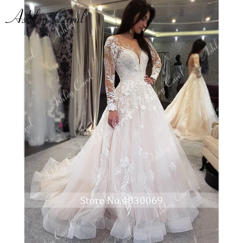 Ashley Carol Sexy Wedding Dresses For Women 2024 Appliques Tulle Backless Long Sleeve Boho Wedding Gown Vestidos De Novia