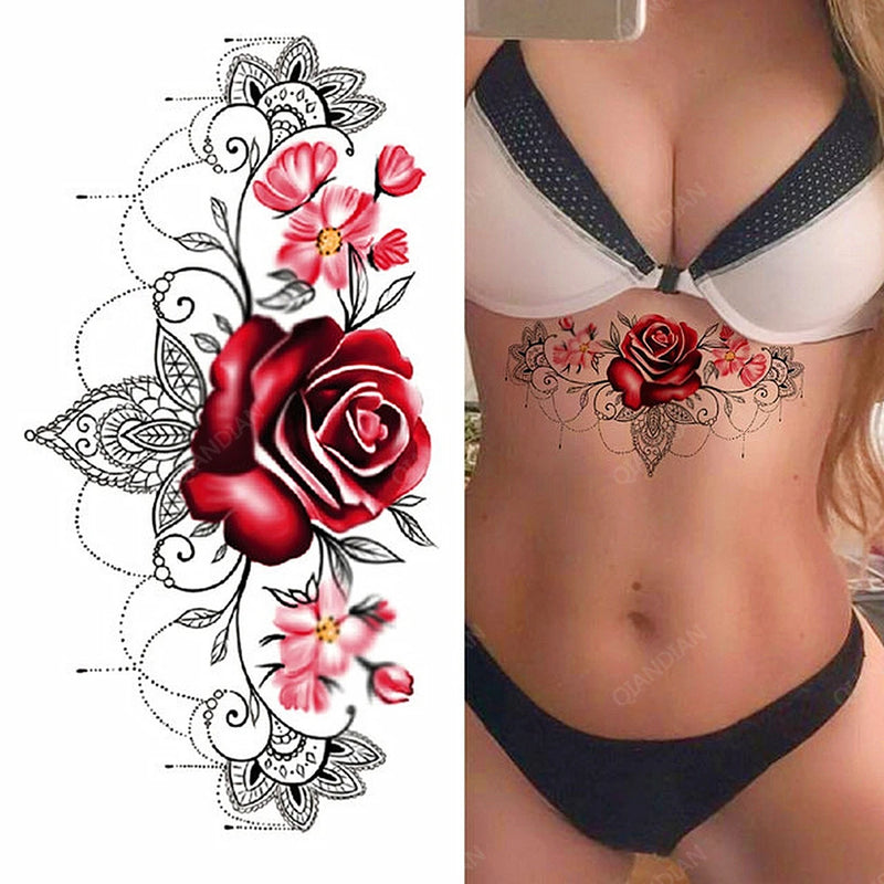 Sexy Flower Bird Temporary Waterproof Tattoo Sticker Girl Butterfly Dreamcatcher Cross Body Arm Sleeve Chest Fake Totem Women