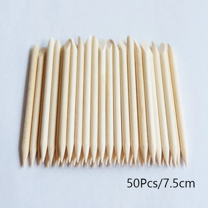 Lurayee Nail Cuticle Pusher Orange Wood Sticks Nail Manicures Remover Wooden Design Nail Gel Polish Drawing Stick for Nail Art