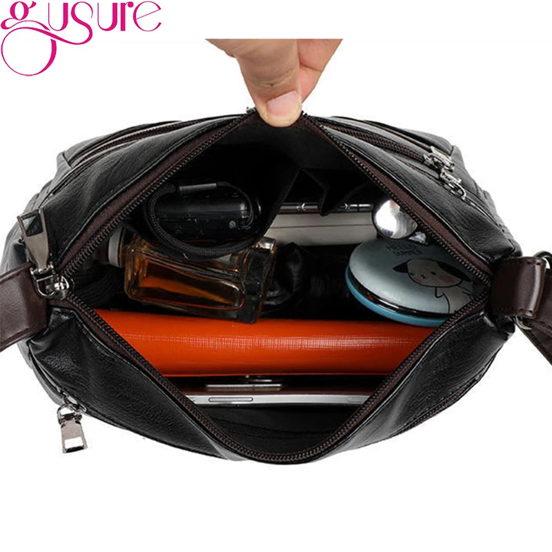 Gusure Casual PU Leather Messenger Bags Women Fashion Large Capacity Travel Shoulder Pouch Female Solid Color Crossbody Handbags