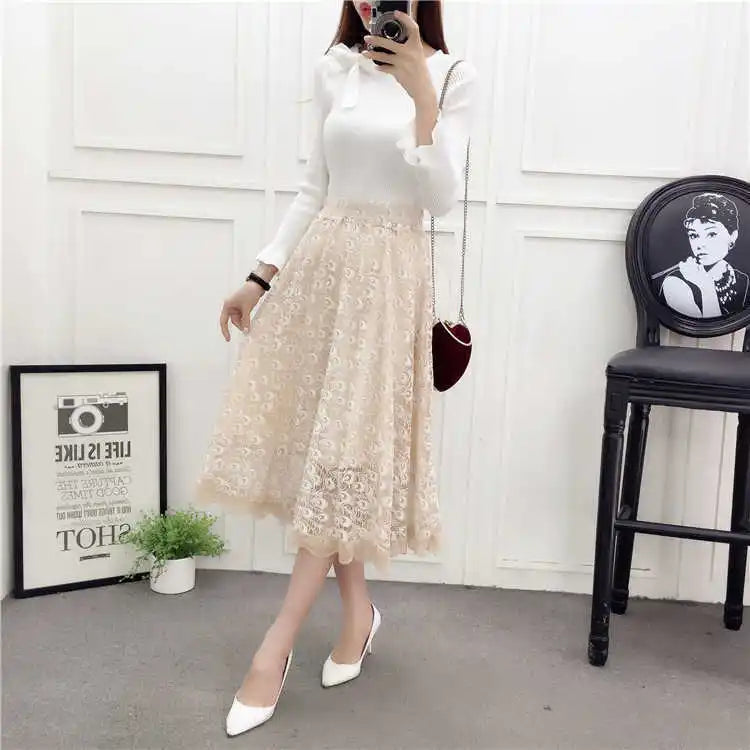 Women's Skirt Mesh Lace Skirt Long Skirt A- Line Skirt Woman Skirts Mujer Faldas Saias Mulher