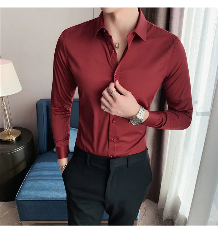 Camisas De Hombre Long Sleeve Shirts For Men Clothing 2024 Business Formal Wear Camisa Social Masculina Slim Fit Chemise Homme