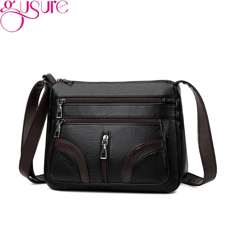 Gusure Casual PU Leather Messenger Bags Women Fashion Large Capacity Travel Shoulder Pouch Female Solid Color Crossbody Handbags