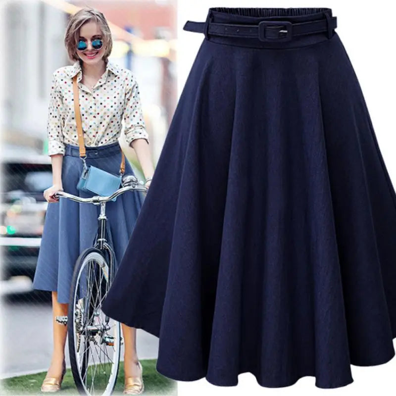 SummerWomen Denim Jeans Skirts A line Casual Skirt High Elastic Waist Streetwear Midi Pleated Female Clothing