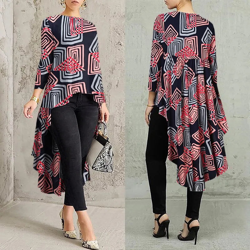 Stylish Printed Asymmetrical Tunic Women's Polka Dot Blouse ZANZEA Spring Long Sleeve Shirts Female Pleated Tops Oversized