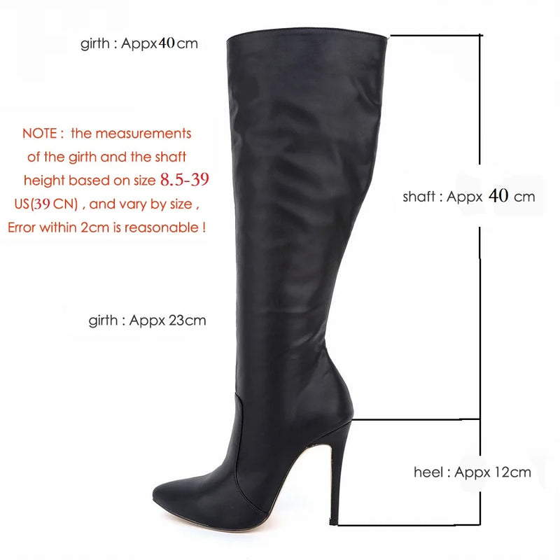 LOSLANDIFEN 2024 Winter Over The Knee Women Boots Leather Sexy High Heels Slip on Shoes Pointed Toe Woman Long  Size 35-42