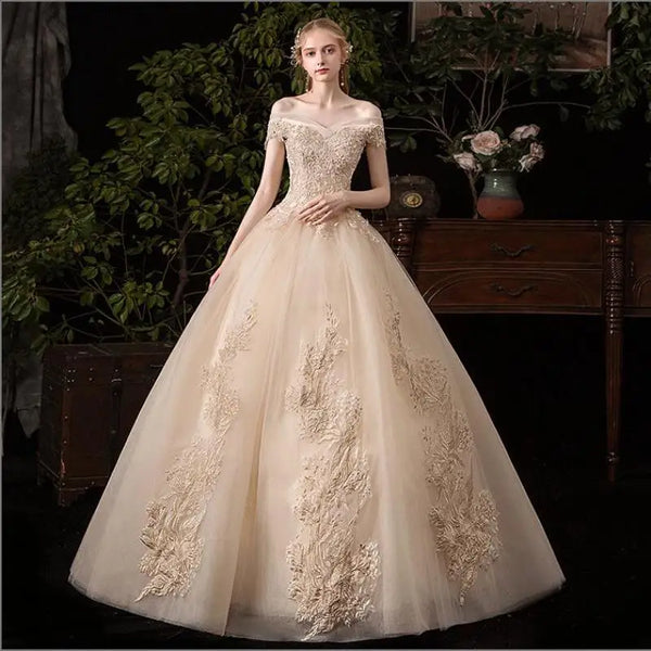 Wedding Dress 2023 New Sexy V-neck Ball Gown Off The Shoulder Princess Vintage Romantic Champagne Wedding Dresse G43