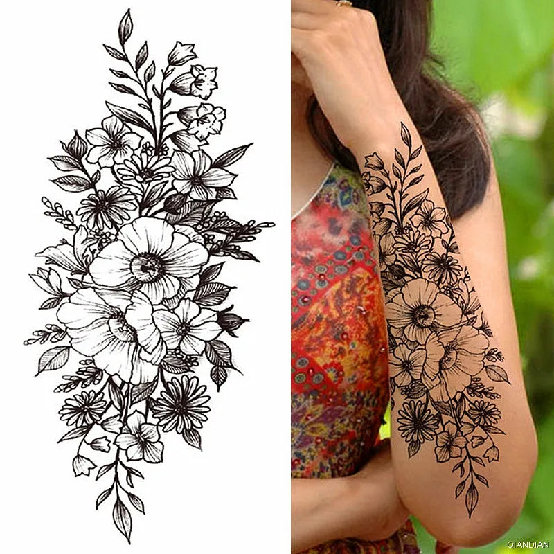 Sexy Flower Bird Temporary Waterproof Tattoo Sticker Girl Butterfly Dreamcatcher Cross Body Arm Sleeve Chest Fake Totem Women