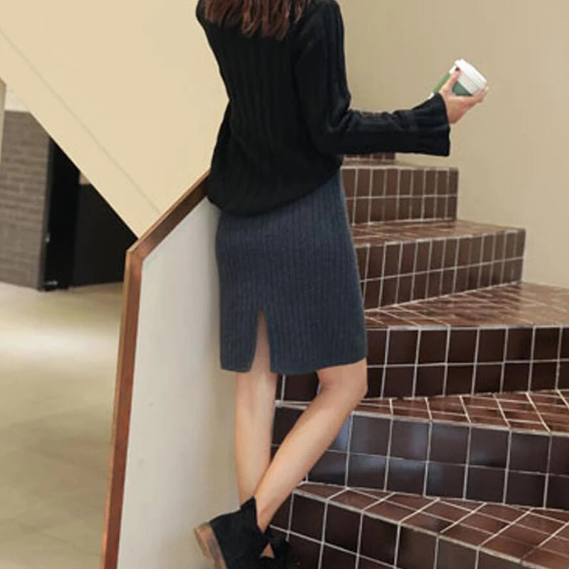 2022 Spring Autumn Casual Women High Waist Skirt Warm Knitted Pencil Skirt Elegant Long Skirts High Quality Office Skirts Split