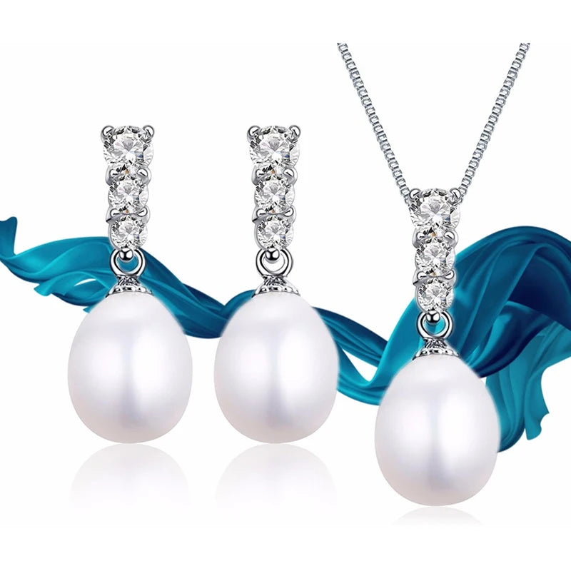 Dainashi New arrival bridal women geometric natural freshwater pearl jewelry set with 925 sterling silver high quality jewelry
