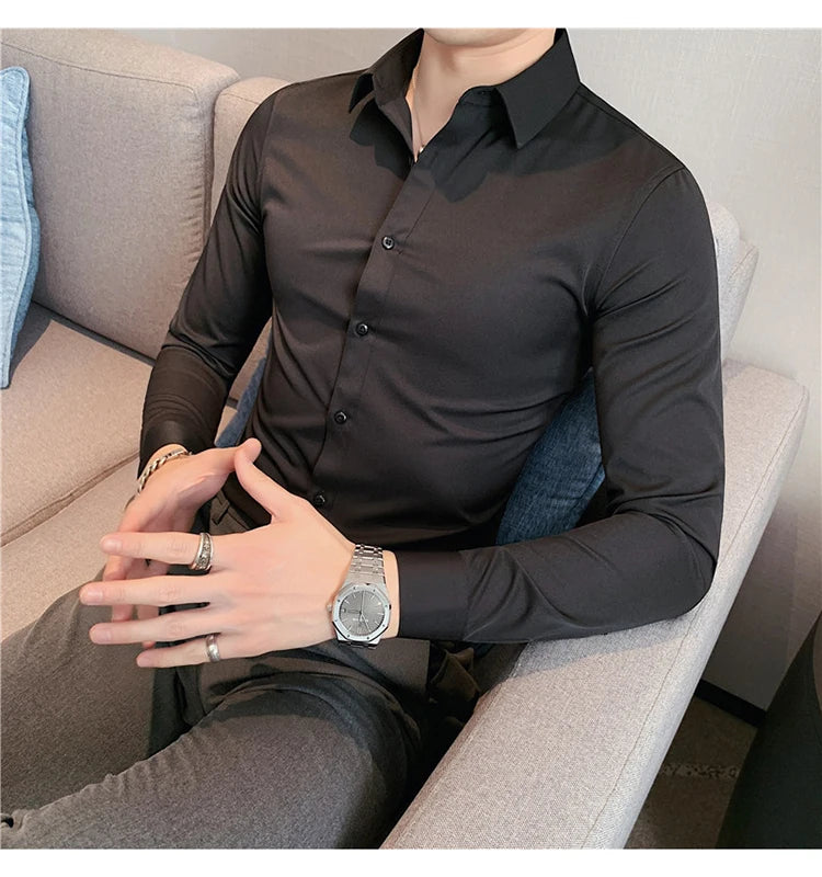 Camisas De Hombre Long Sleeve Shirts For Men Clothing 2024 Business Formal Wear Camisa Social Masculina Slim Fit Chemise Homme