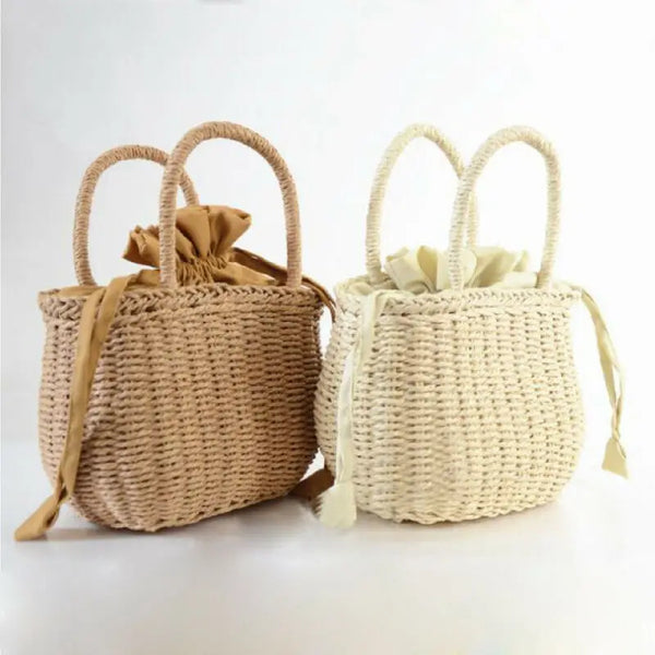 NoEnName-Null Summer Women Hand-Woven Rattan Bag Straw Purse Wicker Beach Wedding Handbag Summer Clutch Basket Shopping Bags