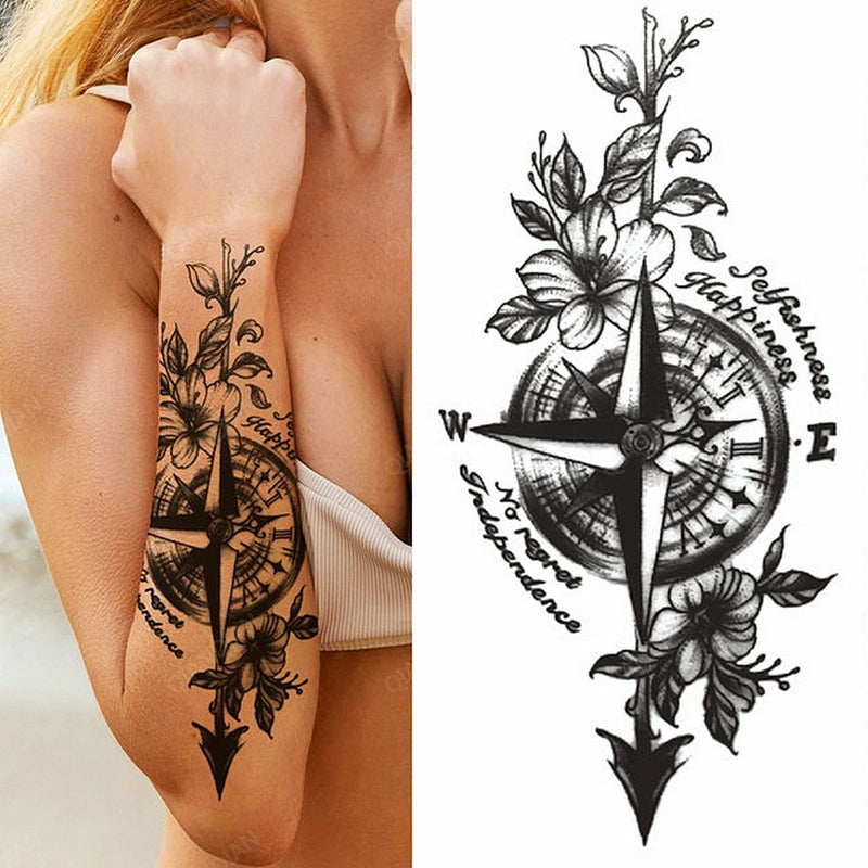 Sexy Flower Bird Temporary Waterproof Tattoo Sticker Girl Butterfly Dreamcatcher Cross Body Arm Sleeve Chest Fake Totem Women