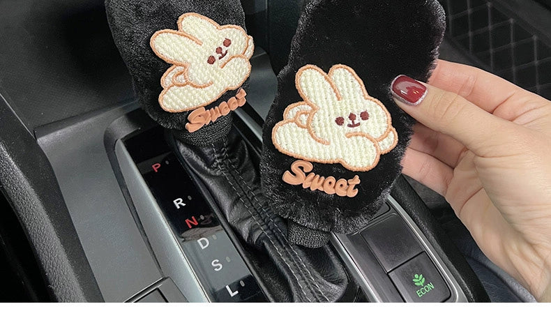 Car Handbrake Sleeve Shift Knob Cover Cute Soft Stuffed Car Interior Decoration Armrest Gloves Hanging Gear Lever Cover Neutral Female