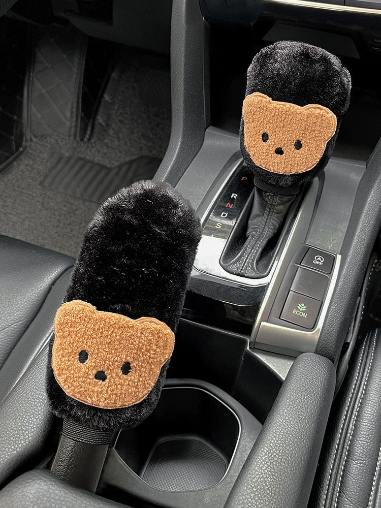 Car Handbrake Sleeve Shift Knob Cover Cute Soft Stuffed Car Interior Decoration Armrest Gloves Hanging Gear Lever Cover Neutral Female