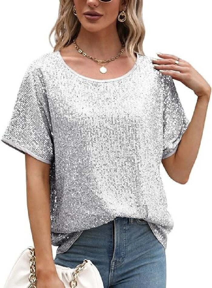 Loose Blouse Slant Shoulder Short Sleeve Casual Sekun Deep V Shirt