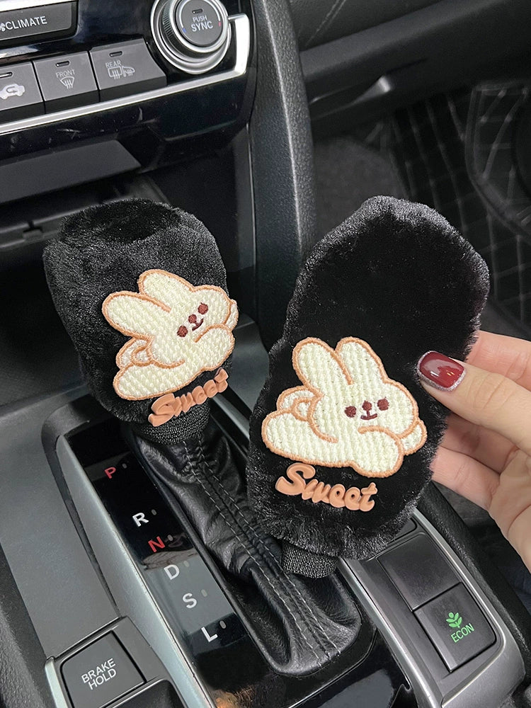 Car Handbrake Sleeve Shift Knob Cover Cute Soft Stuffed Car Interior Decoration Armrest Gloves Hanging Gear Lever Cover Neutral Female