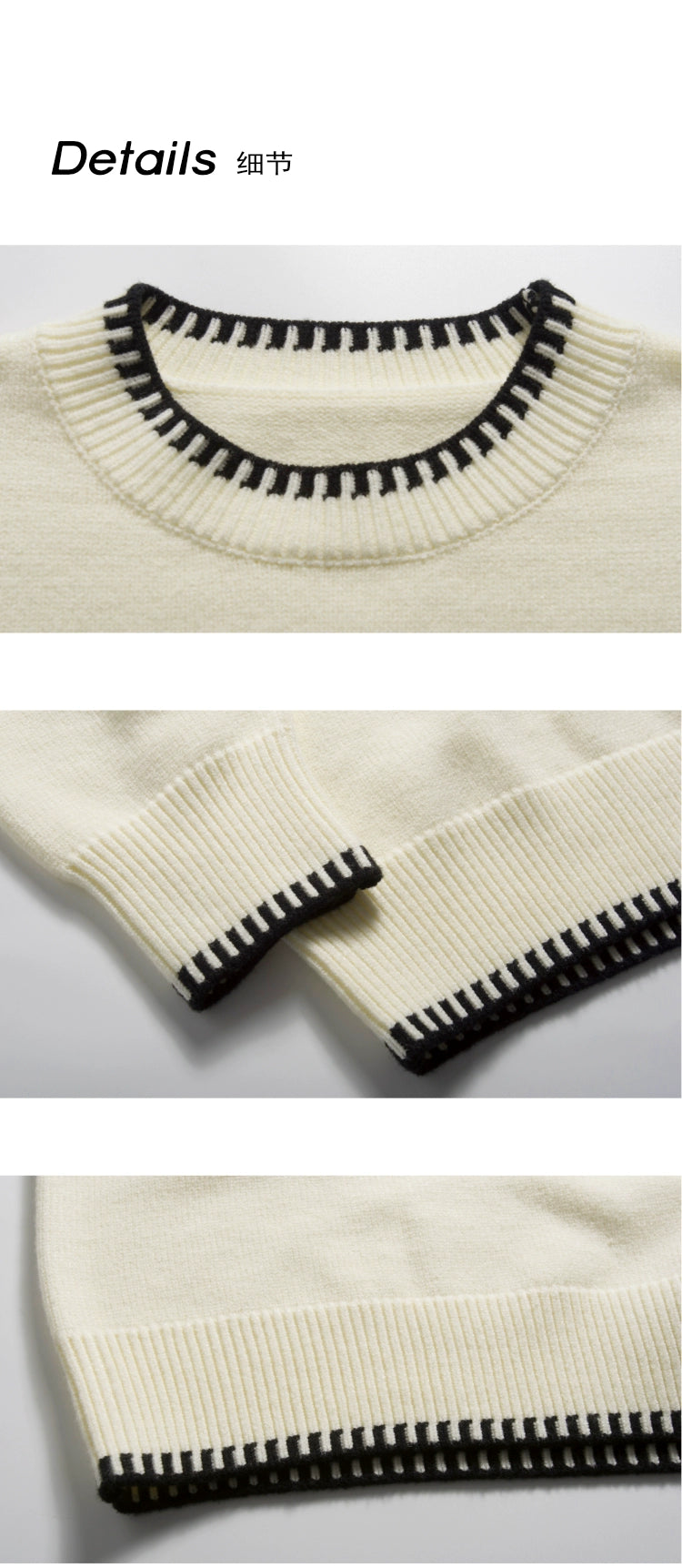 Sixi Sixi Spring Stitching Wire Trace Contrast Color round Neck Pullover Knitted Sweater Female Loose Design Blouse