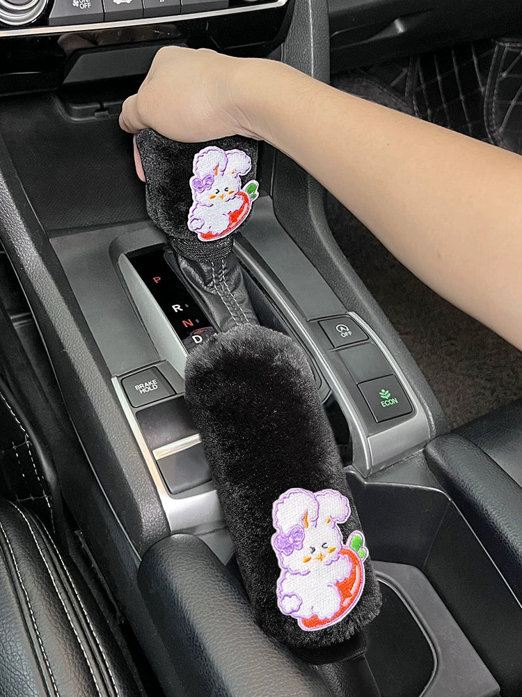 Car Handbrake Sleeve Shift Knob Cover Cute Soft Stuffed Car Interior Decoration Armrest Gloves Hanging Gear Lever Cover Neutral Female