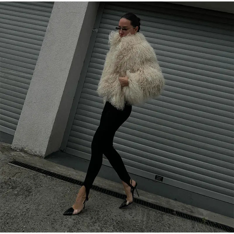 Green Fashion Oversize Plush Fur Coat For Women Elegant Soft Warm Long Sleeves Loose Jackets Winter Chic 2024 Street Outerwear ﻿