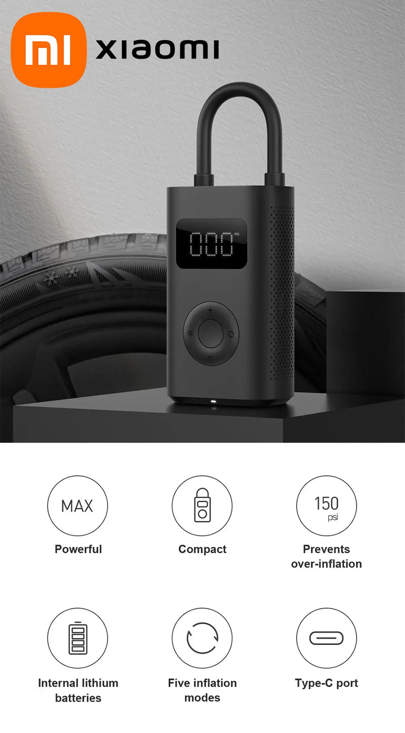 Xiaomi Mijia Air Pump 2 25%Speed Boost Mini Portable Electric Air Compressor Treasure 150PSI Type-C LED Multitool Inflator Xiomi