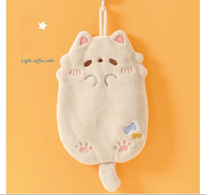Cute Cartoon Tanuki Hanging Towel Coral Velvet Hair Does Not Lose Thick Cloth Kitchen Bathroom Absorbent Towels