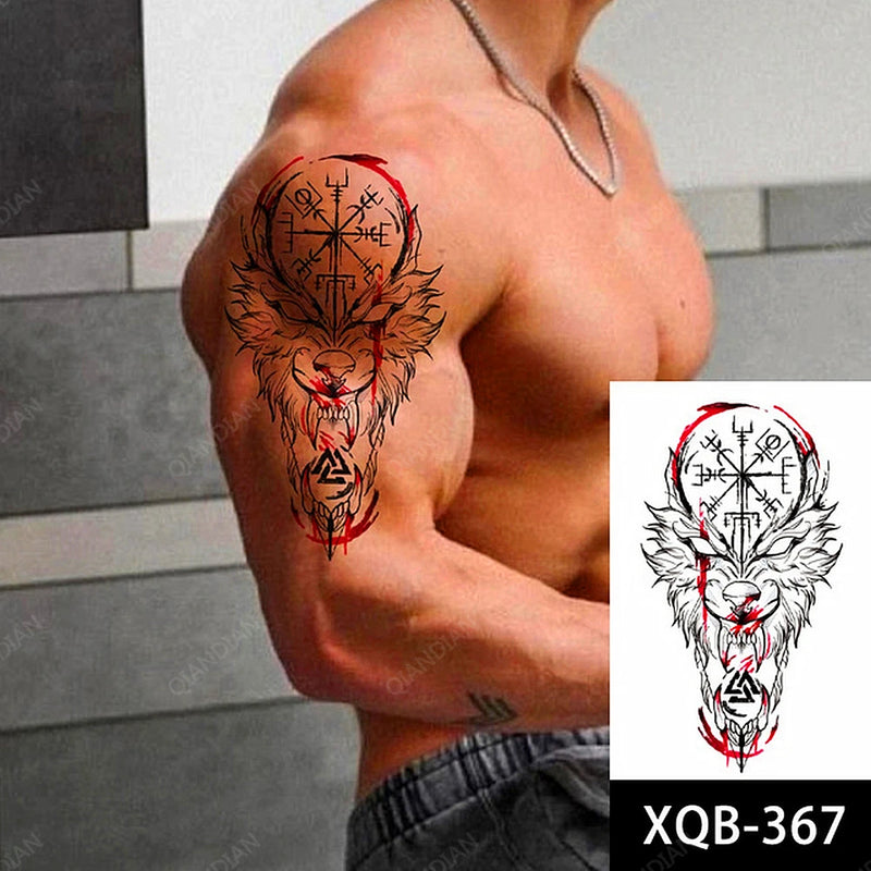 Wolf Men Waterproof Temporary Tattoo Sticker Arm Cool Art Hipster Snake Black Transfer Washable Clock Totem